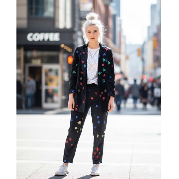 NWT Rococo Sand velvet sequin star blazer and pants set, S - Picture 2 of 11